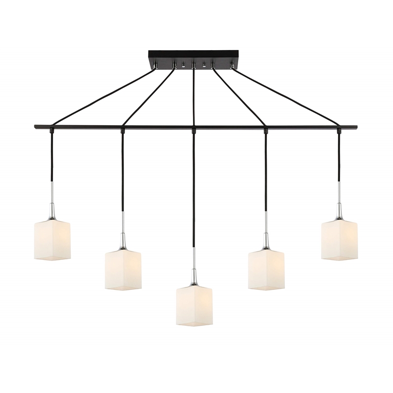 Woodbridge Lighting Chelsea 5Lt Square Linear Pendant in Chrome/Bronze/Opal
