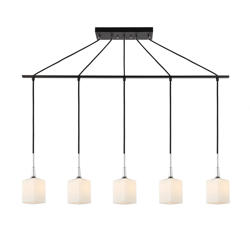 Woodbridge Lighting Chelsea 5Lt Square Linear Pendant in Chrome/Bronze/Opal