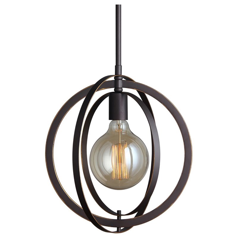 Woodbridge Lighting Geo 1-Light Metal and Glass Mini-Pendant in Metallic Bronze