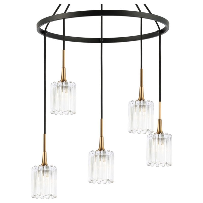 Woodbridge Lighting Regent Park 5Lt Glass Chandelier in Brass/Bronze/Swizzle