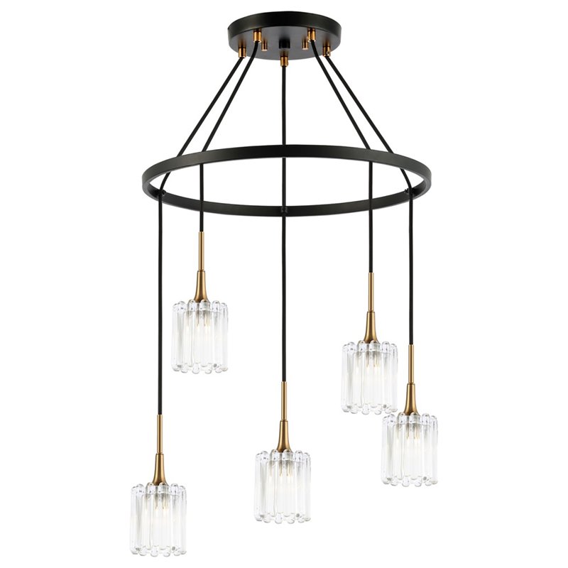 Woodbridge Lighting Regent Park 5Lt Glass Chandelier in Brass/Bronze/Swizzle