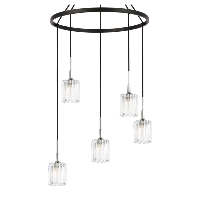 Woodbridge Lighting Regent Park 5Lt Glass Chandelier in Chrome/Bronze/Swizzle