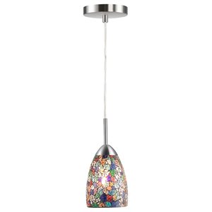 Woodbridge Lighting Venezia 1-Light Glass Mini-Pendant in Nickel/Multi-Color