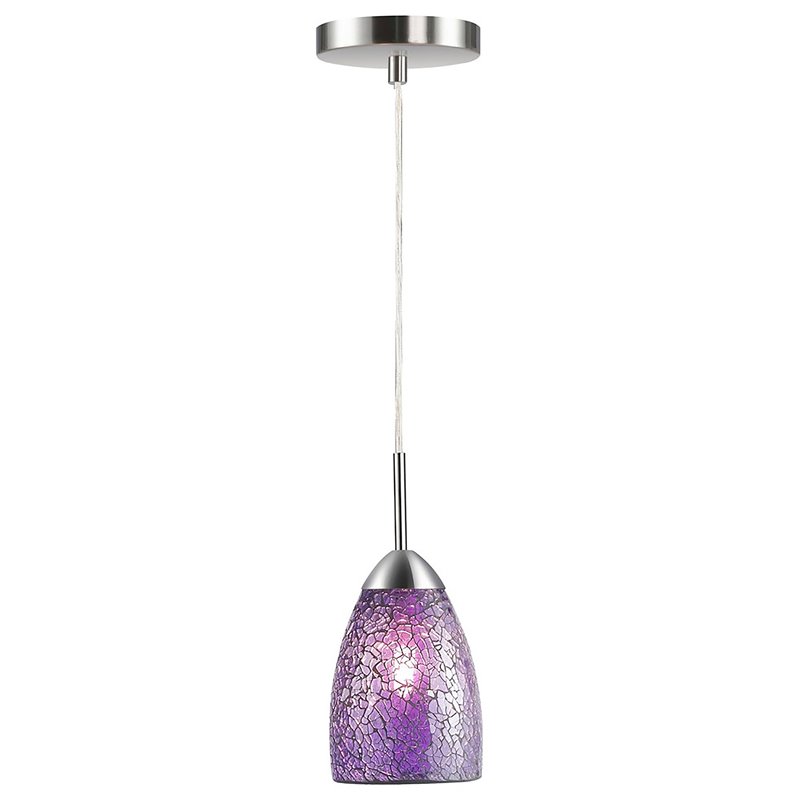 Woodbridge Lighting Venezia 1-Light Glass Mini-Pendant in Nickel/Mosaic Purple