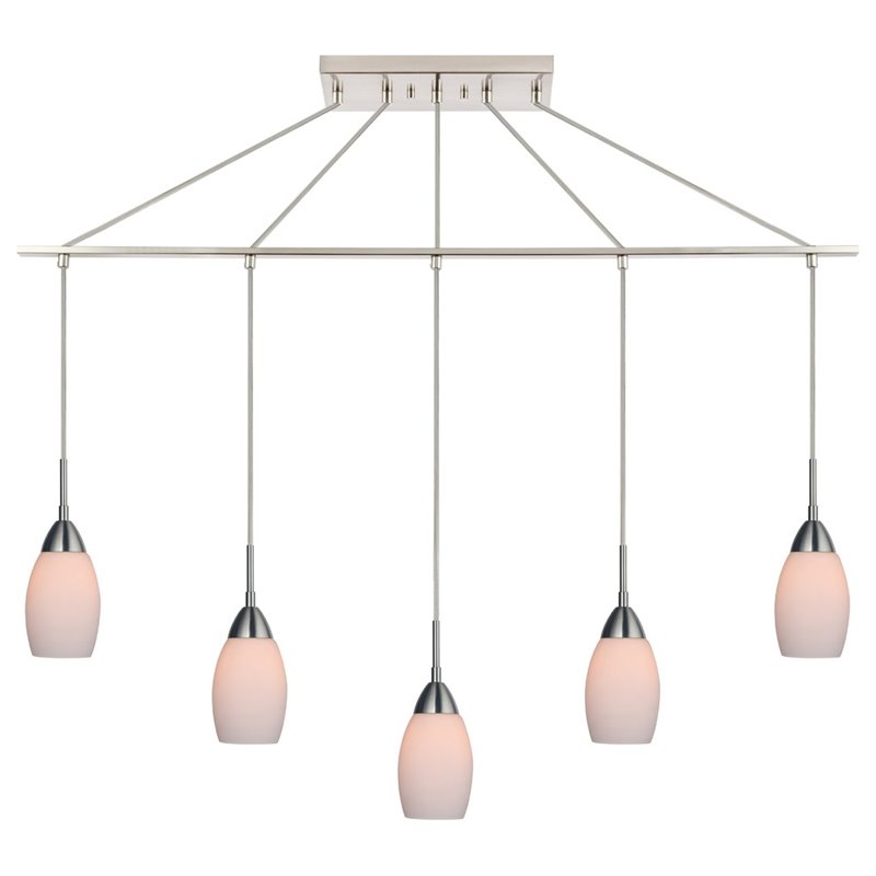 Woodbridge Lighting Venezia 5-Light Glass Linear Pendant in Satin Nickel/Opal