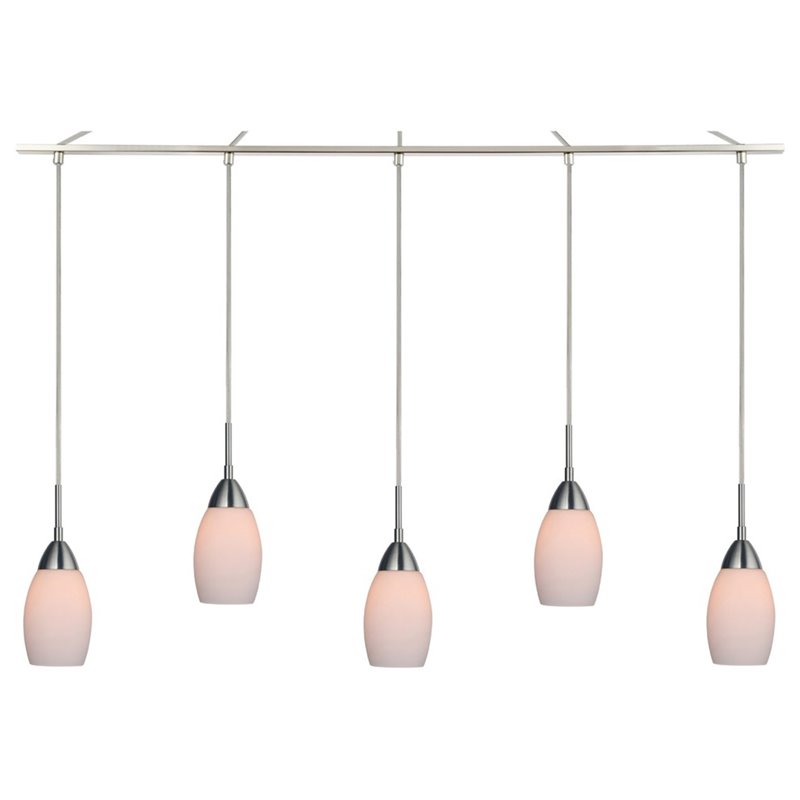 Woodbridge Lighting Venezia 5-Light Glass Linear Pendant in Satin Nickel/Opal