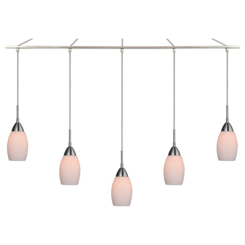 Woodbridge Lighting Venezia 5-Light Glass Linear Pendant in Satin Nickel/Opal