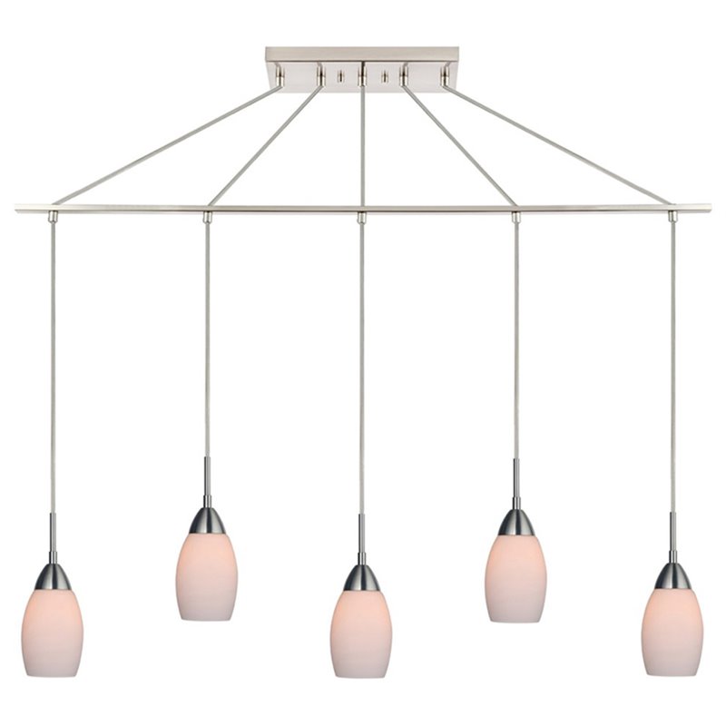 Woodbridge Lighting Venezia 5-Light Glass Linear Pendant in Satin Nickel/Opal