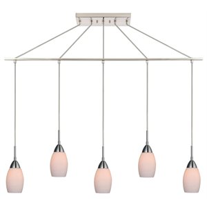 Woodbridge Lighting Venezia 5-Light Glass Linear Pendant in Satin Nickel/Opal
