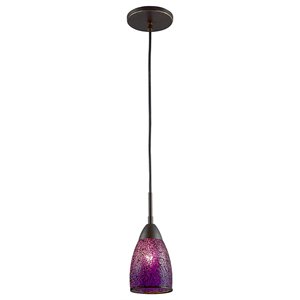 woodbridge lighting venezia 1-light glass mini-pendant in bronze/mosaic purple