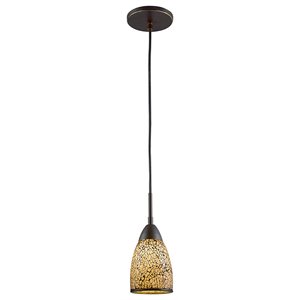 Woodbridge Lighting Venezia 1-Light Glass Mini-Pendant in Bronze/Mosaic White