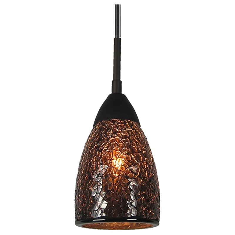 Woodbridge Lighting Venezia 1-Light Glass Mini-Pendant in Bronze/Mosaic Mirror