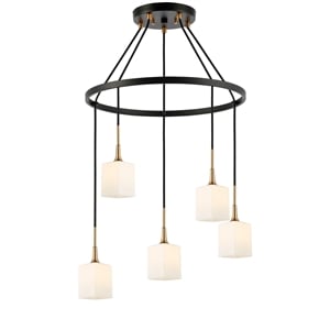 Woodbridge Lighting Chelsea 5Lt Square Glass Chandelier in Brass/Bronze/Opal