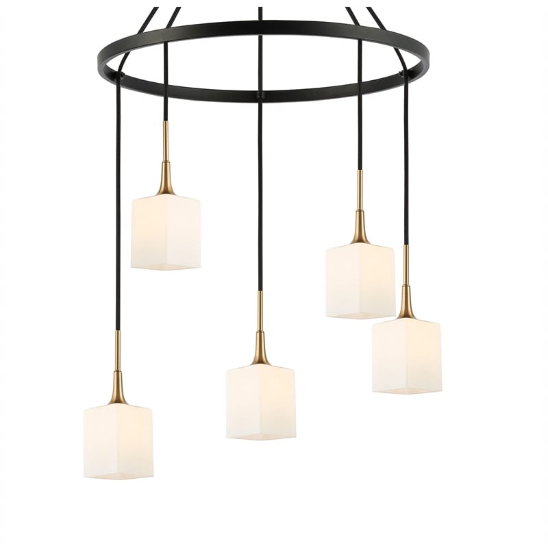 Woodbridge Lighting Chelsea 5Lt Square Glass Chandelier in Brass/Bronze/Opal