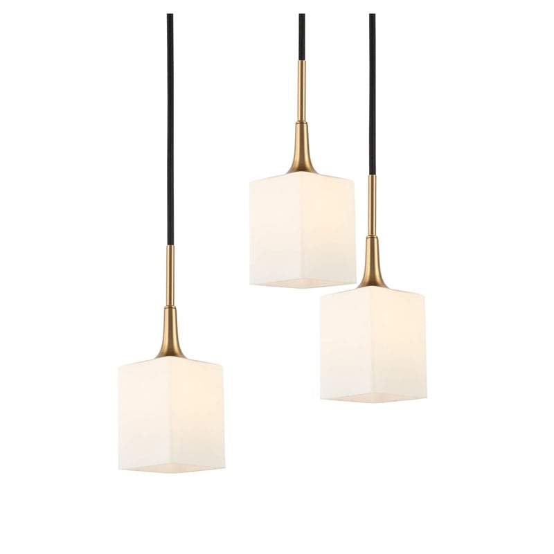 Woodbridge Lighting Chelsea 5Lt Square Glass Chandelier in Brass/Bronze/Opal