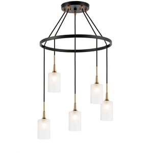 Woodbridge Lighting Chelsea 5Lt Cylinder Glass Chandelier in Brass/Bronze/Sand