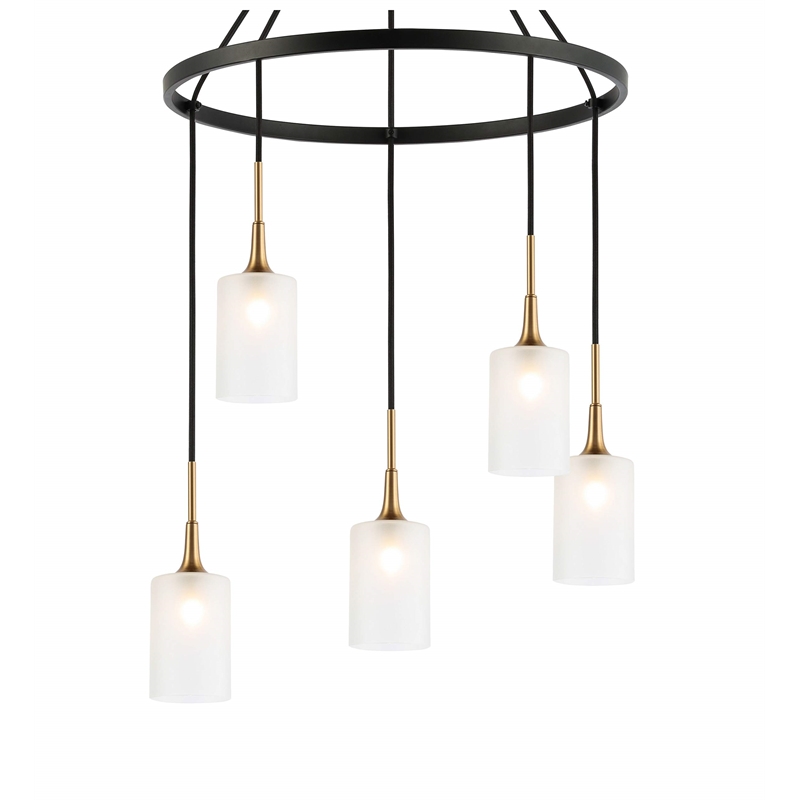 Woodbridge Lighting Chelsea 5Lt Cylinder Glass Chandelier in Brass/Bronze/Sand