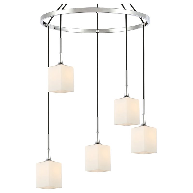 Woodbridge Lighting Chelsea 5Lt Square Glass Chandelier in Chrome/Opal