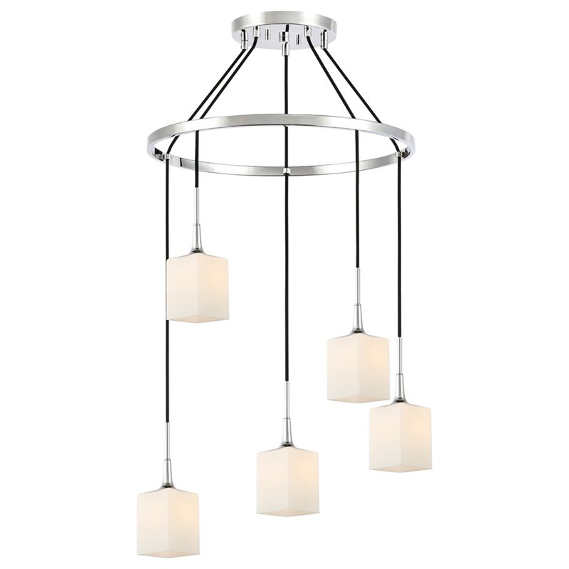 Woodbridge Lighting Chelsea 5Lt Square Glass Chandelier in Chrome/Opal