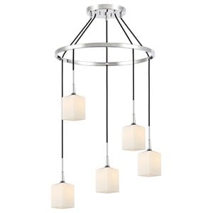 Woodbridge Lighting Chelsea 5Lt Square Glass Chandelier in Chrome/Opal
