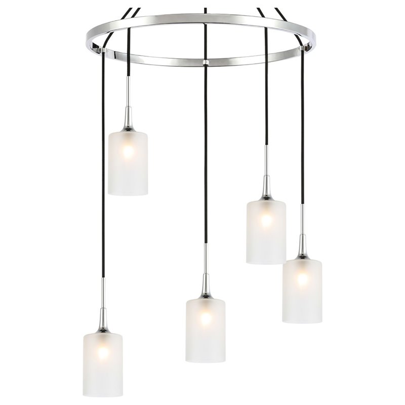 Woodbridge Lighting Chelsea 5Lt Cylinder Glass Chandelier in Chrome/Sand