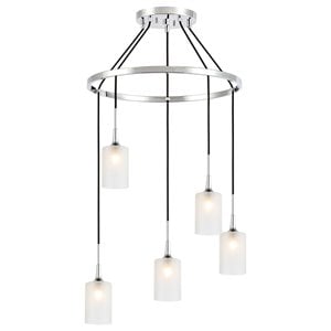 Woodbridge Lighting Chelsea 5Lt Cylinder Glass Chandelier in Chrome/Sand