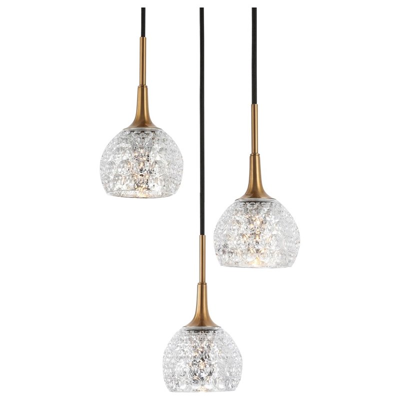 Woodbridge Lighting Bristol 3-Light Glass Cluster Pendant in Brass/Mercury
