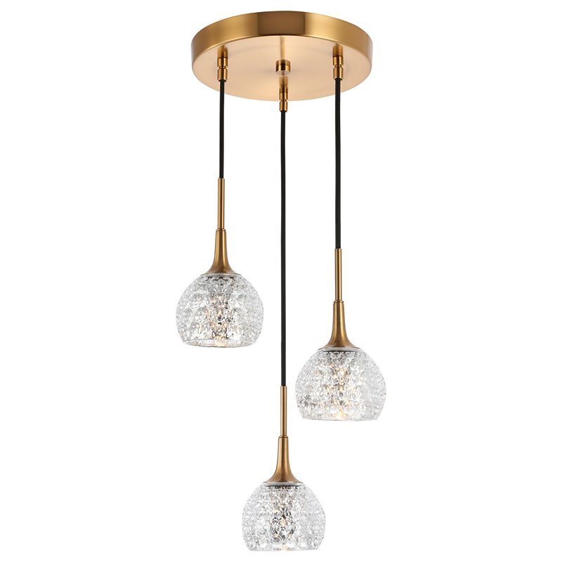 Woodbridge Lighting Bristol 3-Light Glass Cluster Pendant in Brass/Mercury