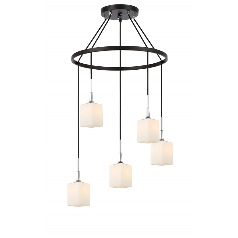 Woodbridge Lighting Chelsea 5Lt Square Glass Chandelier in Chrome/Bronze/Opal