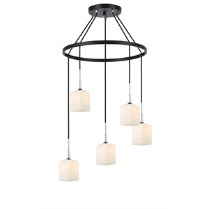 Woodbridge Lighting Chelsea 5Lt Square Glass Chandelier in Chrome/Bronze/Opal