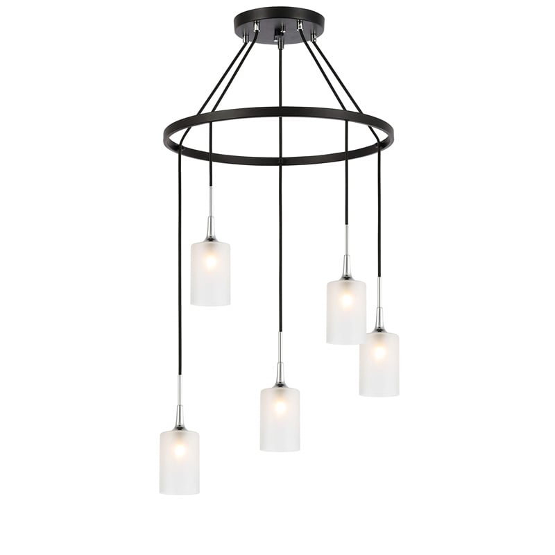 Woodbridge Lighting Chelsea 5Lt Cylinder Glass Chandelier in Chrome/Bronze/Sand