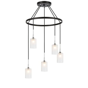 Woodbridge Lighting Chelsea 5Lt Cylinder Glass Chandelier in Chrome/Bronze/Sand