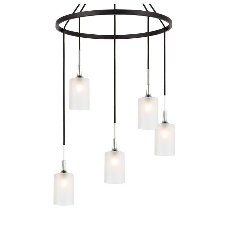 Woodbridge Lighting Chelsea 5Lt Cylinder Glass Chandelier in Chrome/Bronze/Sand