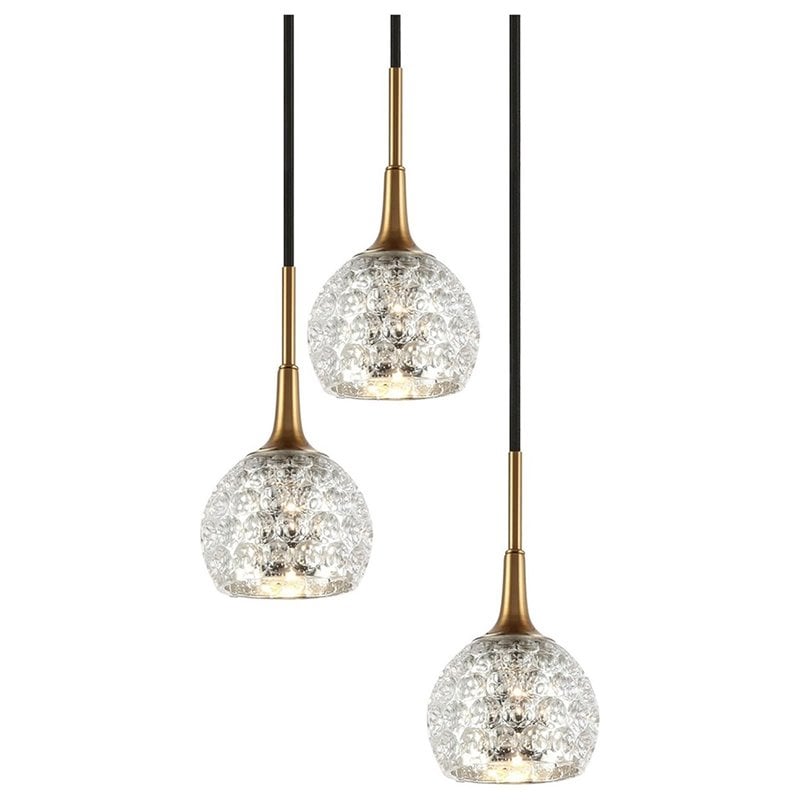 Woodbridge Lighting Bristol 3-Light Glass Pendant in Brass/Bronze/Mercury