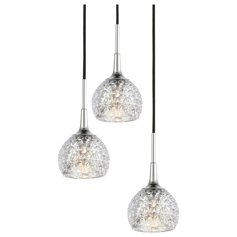 Woodbridge Lighting Bristol 3-Light Glass Cluster Pendant in Chrome/Mercury