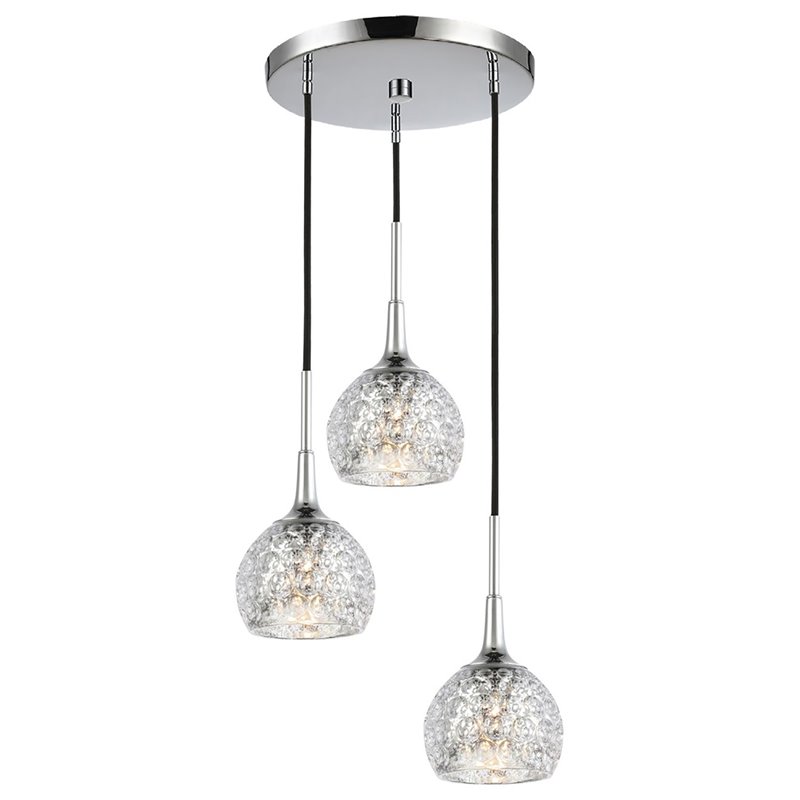 Woodbridge Lighting Bristol 3-Light Glass Cluster Pendant in Chrome/Mercury