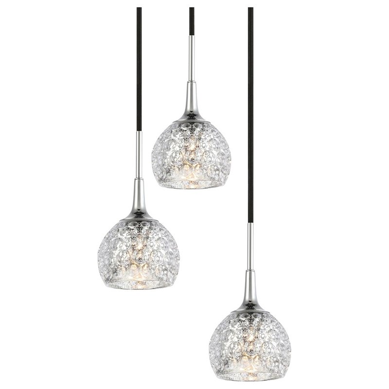 Woodbridge Lighting Bristol 3-Light Glass Pendant in Chrome/Bronze/Mercury