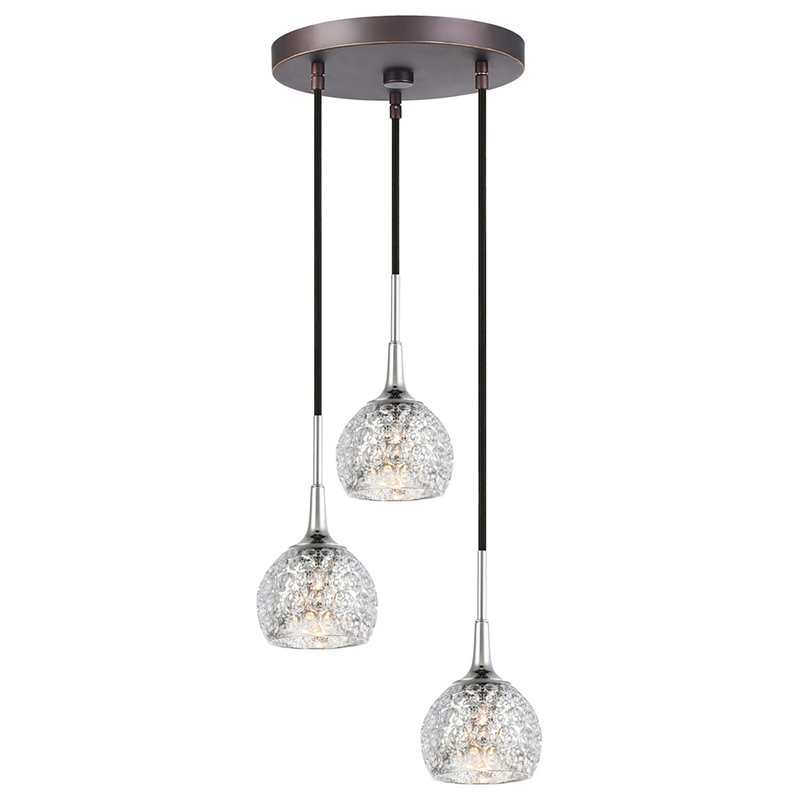 Woodbridge Lighting Bristol 3-Light Glass Pendant in Chrome/Bronze/Mercury