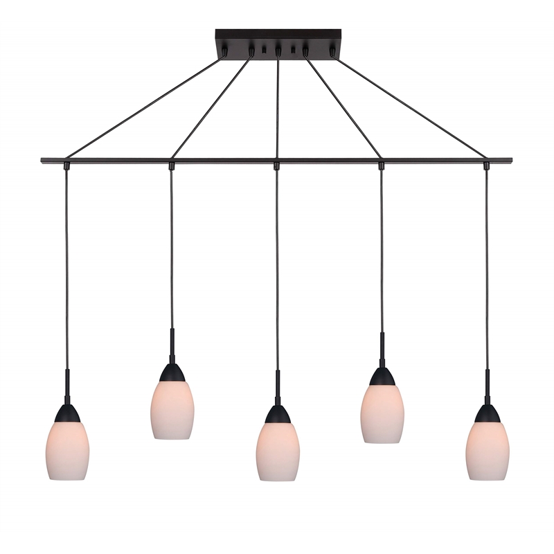 Woodbridge Lighting Venezia 5-Light Glass Linear Pendant in Bronze/Opal