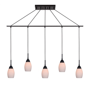 Woodbridge Lighting Venezia 5-Light Glass Linear Pendant in Bronze/Opal