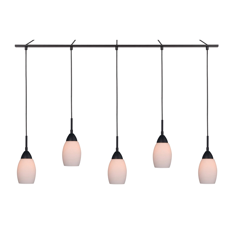 Woodbridge Lighting Venezia 5-Light Glass Linear Pendant in Bronze/Opal