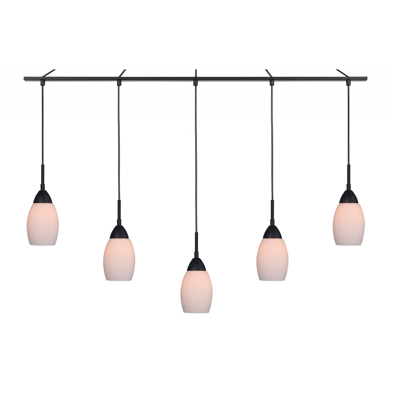 Woodbridge Lighting Venezia 5-Light Glass Linear Pendant in Bronze/Opal