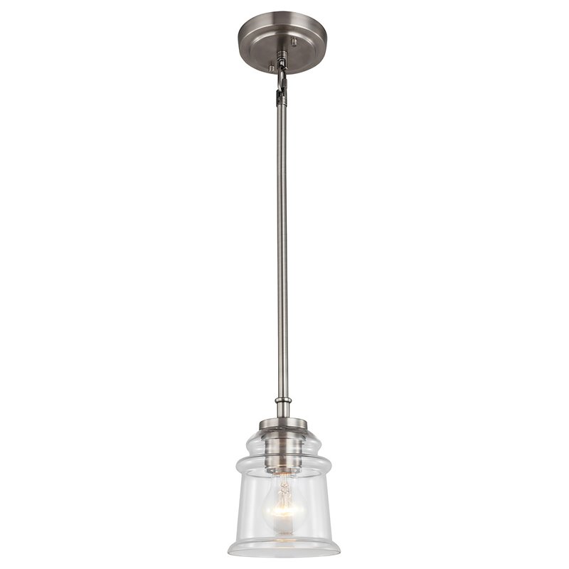 Woodbridge Lighting Elliot 1-Light Glass Mini-Pendant in Antique Nickel