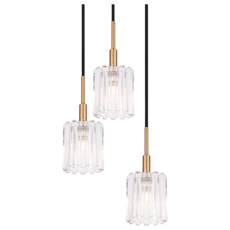 Woodbridge Lighting Candice 3-Light Glass Cluster Pendant in Swizzle/Brass