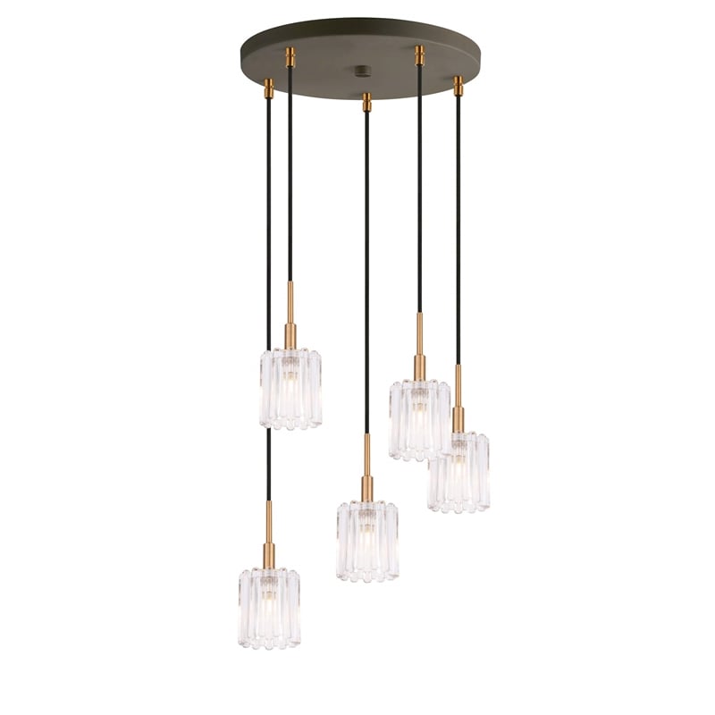 Woodbridge Lighting Candice 5-Light Glass Cluster Pendant in Swizzle/Brass