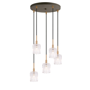 Woodbridge Lighting Candice 5-Light Glass Cluster Pendant in Swizzle/Brass