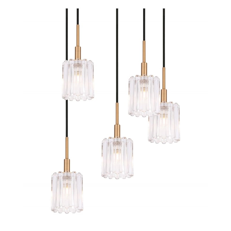 Woodbridge Lighting Candice 5-Light Glass Cluster Pendant in Swizzle/Brass