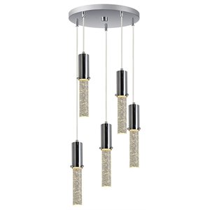 Woodbridge Lighting Pixie 5-Light Steel and Glass LED Pendant in Chrome