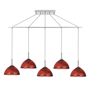 Woodbridge Lighting Alexis 5-Light Glass Linear Pendant in Nickel/Mosaic Red