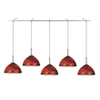 Woodbridge Lighting Alexis 5-Light Glass Linear Pendant in Nickel/Mosaic Red